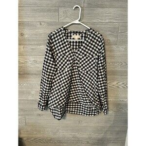 Michael kors MK Wrap Top Black & White Size 10‎ Long Sleeves  Gingham